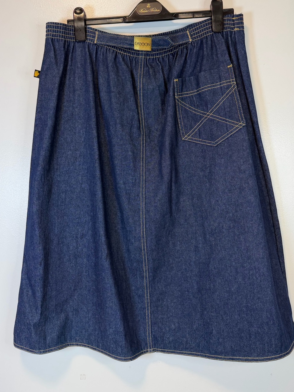 Vintage 80s Sasson Denim Midi Skirt Elastic Waist A-Line Pockets Women’s 32